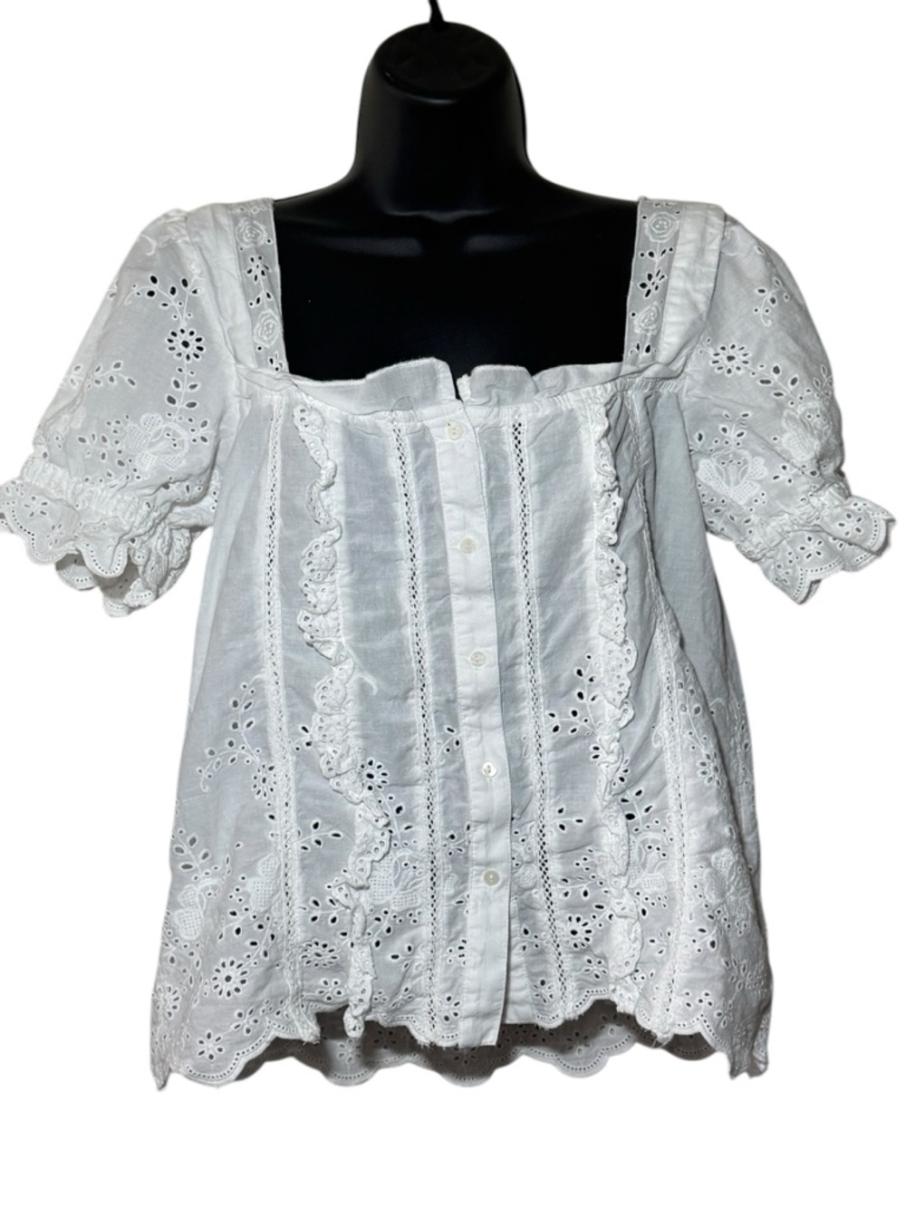 Anthropologie White Eyelet Peasant Top Small (Fits Medium)